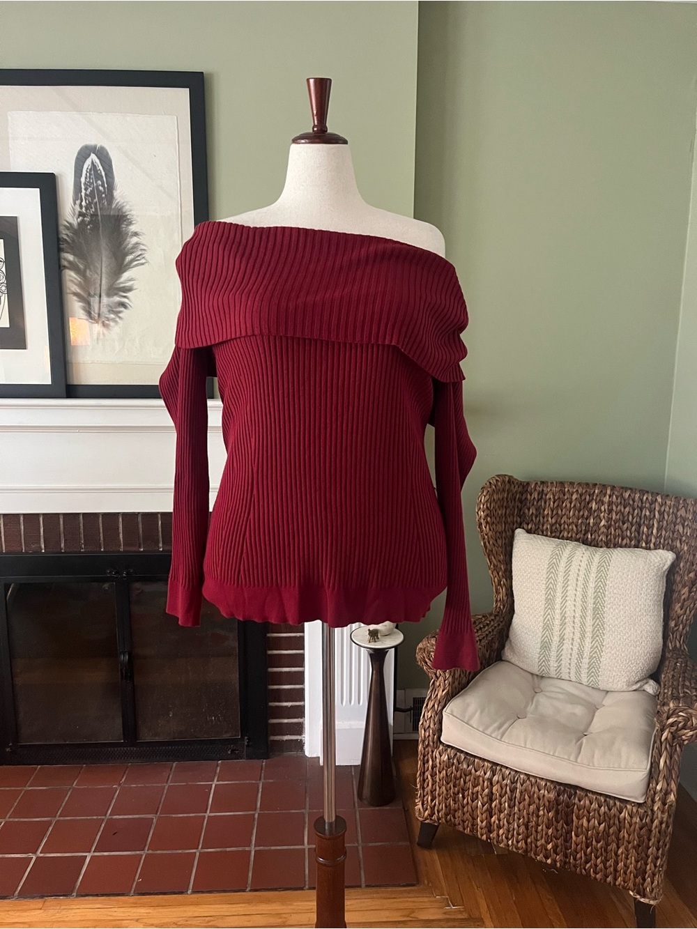 Lane Bryant Wine Bardot Neck Ribbed Sweater - Size 22/24